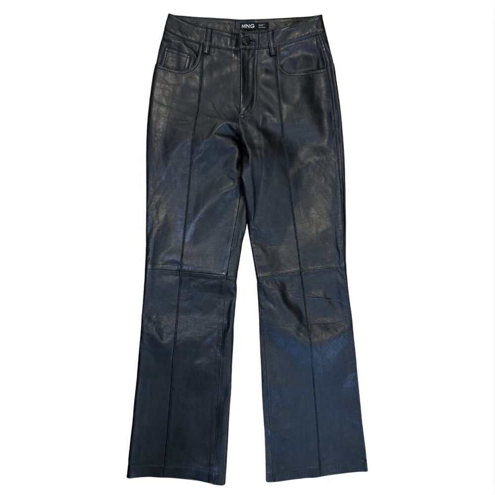MANGO Black Real Leather Panel Pants GUC $330 XS